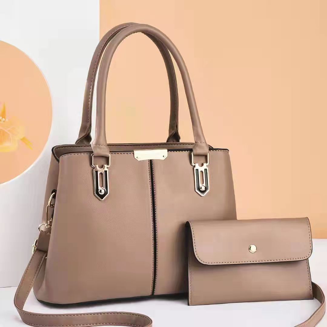 Set geanta + portofel de dama khaki din piele ecologica eleganta cu detalii aurii Office Style ACGD340 image8